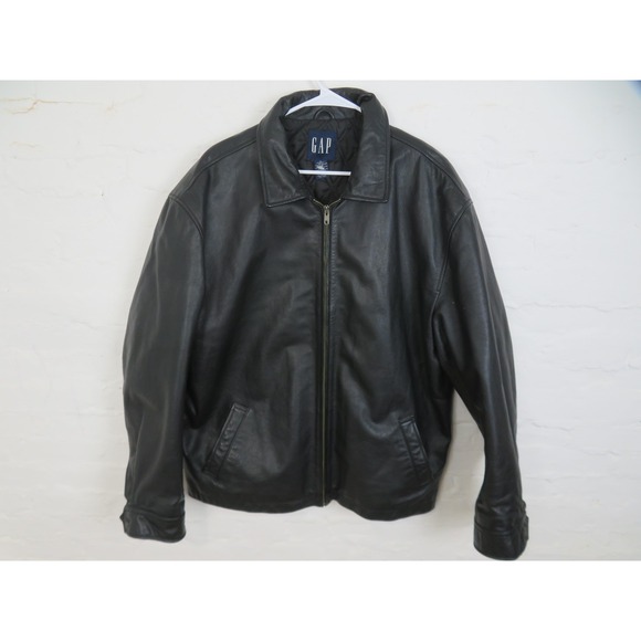 Vintage Gap Leather Jacket Mens XL Black Quilted Lined Full Zip